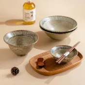月魔日式進口陶瓷碗盤家用復古飯碗湯碗釉下彩餐具斗笠碗個人專用