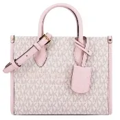【Michael Kors】MIRELLA系列 防刮皮革 拉鍊 寬背帶 斜背包 紙袋包 托特包 (字母粉)