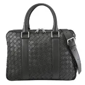 【BOTTEGA VENETA 寶緹嘉】經典手工編織牛皮手提商務包公事包兩用包(墨綠)