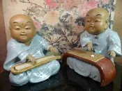 石灣陶塑~四藝:琴棋書畫~名家落款:周裕誠作~一套四件特價7600元