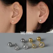 (店+)【THIS THING ACCESSORIES】:: 這件飾｜純銀轉珠｜睡覺洗澡不用拆｜925銀｜全現貨『厚圓托單鑽鎖珠耳環（金/銀）』純銀 銀飾 飾品