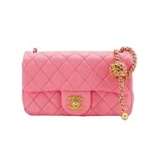 Chanel 香奈兒 Coco 菱格羊皮核桃調節金鏈斜背包-20cm(AS1787-珊瑚粉)