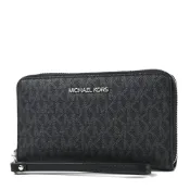【HOTAI購】【MICHAEL KORS】緹花LOGO防刮皮革拉鍊手掛式長夾/手機包-黑色