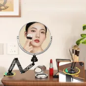 (店+)旋鈕夾式梳妝鏡 多角度靈活調節 雙面細節清晰放大（伸縮化妝鏡/夾式化妝鏡/桌上美妝鏡/雙面化妝鏡/浴室鏡/旋轉化妝鏡）