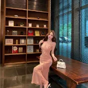 【夏季特惠】蕾絲拼接吊帶洋裝女夏季荷葉邊魚尾裙黑色收腰裙子純欲包臀長裙