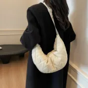 喜挖2店 簡約尼龍布單肩斜後背包菱格絎縫餃子包休閒百搭男女通用挎包