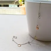 嗨，寶貝銀飾珠寶* 義大利K金☆義大利14K金飾品 時尚細緻 無限 鑰匙 心形 Iove符號垂墜三色金手鍊