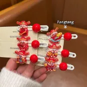 ✈️ 【優貨】 🚀新款春節紅豆波浪夾財神側邊頭飾鴨嘴夾新年發財劉海喜慶髮卡髮飾