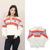 【Calvin Klein】女款 半開 撞色套衫 CK 立領 長T Calvin Klein Jeans 純棉 開襟長袖 大學T(1356 CR4)