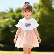 【時尚Baby】女童洋裝愛心多彩紗裙洋裝春夏洋裝(女童可愛洋裝公主風洋裝)