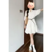 裙子 渡假洋裝 海邊洋裝 連身裙 連衣裙 夏天洋裝 長裙 韓系穿搭甜美白色連衣裙女早秋季新款小個子法式氣質超仙小衆短裙