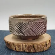 手拉坏刻紋陶土柴燒抹茶碗