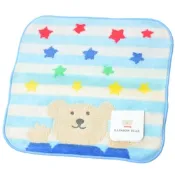 RAINBOW BEAR 日本製可愛小熊LOGO小方巾(橫條星星熊/粉藍)