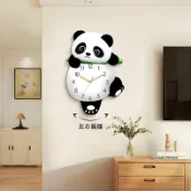 全球選品1館 生活百貨 ♔可愛熊貓掛鐘鐘錶家用客廳搖擺時鐘創意免打孔掛錶餐廳靜音石英