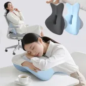 【MR.Easy】人體工學辦公室座椅護腰靠墊 鏤空防手麻午休趴睡枕 記憶棉護枕靠背墊 趴趴枕 午睡枕 靠腰枕