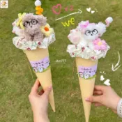 👍台灣熱賣👍扭扭棒花束可愛扭扭棒小狗冰淇淋甜筒手提花束成品送女朋友閨蜜兒童生日禮物