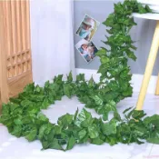 【新品熱賣】大葉子 2.4 米長人造常春藤植物綠葉塑料藤掛用於家庭花園裝飾假植物藤條