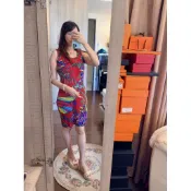 PLEATS PLEASE 三宅一生 繽紛羽毛印花無袖洋裝