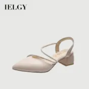 IELGY 涼鞋尖頭水鑽高跟鞋粗跟時尚套穿涼鞋