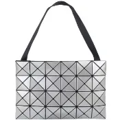 【ISSEY MIYAKE 三宅一生】BAOBAO 亮面方格4x6斜背包(銀色/大)