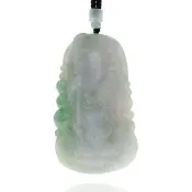 【喜緣玉品】關公 天然翡翠A貨 春帶彩 龍躍關聖帝君 玉珮-僅此一品(開運風水)(直)