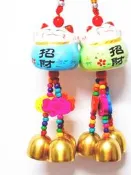 招財貓綠色+藍色風鈴吊飾一對（S-20)