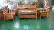   樂居二手家具生活館 台中全新中古傢俱買賣 TK4001*豪邁掀蓋全新日式柚木組椅*木頭沙發含茶几矮桌/客廳桌椅拍賣電