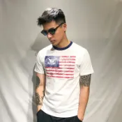 美國百分百【Ralph Lauren】T恤 RL 短袖 T-shirt Polo 小馬 洗舊國旗 白色 男女 I284