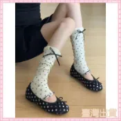 夏季復古波點襪套日系y2k蝴蝶結堆堆襪子女顯瘦腿套羽毛球運動襪可開發票✅雲絮髮飾✨臺灣出貨✨