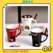 台灣出貨 百貨 生活 居家 免運 巧克力鍋物杯150毫升陶瓷個人用奶油起司鍋附叉與蠟燭,便攜式杯適用於露營