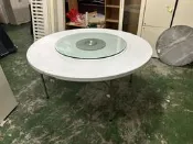 【東鼎二手家具】白色五尺折合塑鋼餐桌(含玻璃轉盤)*收納桌*餐廳桌*小吃桌*戶外桌*營業桌*塑鋼桌*餐桌*圓桌*辦桌