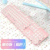 和風選集 【復古少女粉】機械鍵盤套裝 鍵盤滑鼠組 青軸鍵盤 圓鍵鍵盤 遊戲鍵盤 打字鍵盤 有線鍵盤 可愛粉色系 復古打字機造型 辦公電競兩用