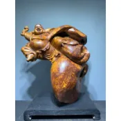 阿一藝品 頂級福杉瘤 滿瘤【彌勒】如意 錢袋 福袋 元寶 財神 彌勒佛 重油 滿瘤花 雕工精湛 細膩傳神 招財鎮宅擺件