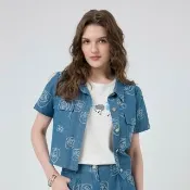【ILEY 伊蕾】玫瑰緹花棉質牛仔襯衫外套(藍；M-XL；1252028418)