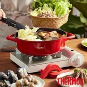 【THERMOS膳魔師】 巧易不沾鍋雙耳附蓋壓鑄鴛鴦火鍋28cm(TFP-P28系列)