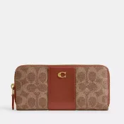 COACH 經典C logo印花拉鍊長夾 防刮老花PVC塗層帆布 長夾 皮夾 CS031 棕褐色(現貨)