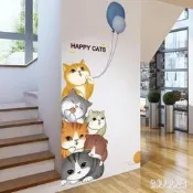 （可開發票）台灣公司 可開發票 大型壁貼 樓梯走廊玄關墻面裝飾卡通墻貼兒童房墻紙門貼紙疊貓貓門貼畫（滿額免運）