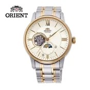 ORIENT 東方錶 SUN&MOON系列半露空日月相錶 鋼帶款金色 RA-AS0007S