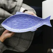 樂遊遊戶外用品館 創意魚盤海洋藍色長條盤個性異形盤造型盤餐桌擺盤北歐風格大盤子創意餐盤 簡約餐盤 廚房小物