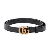 GUCCI 古馳 Double G GG 雙G 仿舊金 牛皮 腰帶 皮帶 黑色 2公分寬 409417