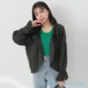 earth music&ecology 蕾絲摺邊綁帶設計喇叭袖純棉開襟上衣(1M32L0A0100)