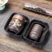 jess 變色旅行茶具 泡茶組 茶具套装 茶具組茶盤茶海龍鳳呈祥紫砂壶原礦朱泥带茶濾茶杯大容量泡茶壶旅行茶具 091