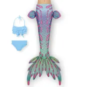 新款兒童美人魚泳衣 女孩人魚公主裙 粉紅色美人魚尾巴 游泳衣女童公主衣服 泳裝三件套 美人魚衣服 美人魚尾巴 魚尾游泳衣
