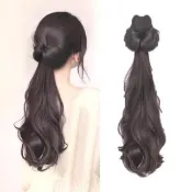 韓系隱形抓夾式氣質層次低馬尾假髮(自然大波浪捲 編髮 婚禮髮型 伴娘 頭髮加長 髮片)