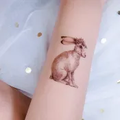 手繪水彩紋身貼紙甜美可愛花環兔子仙子剌青童話彩色插畫夏天約會