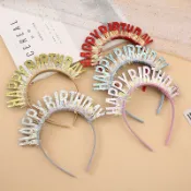 【全場客製化】 頭箍 生日字母彩色髮箍 生日髮箍 亮珠生日帽 英文生日快樂髮箍 派對裝飾帽