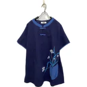 【荷湘田】夏裝雙盤扣貼布口袋手繪寬鬆舒適棉衣茶服推推