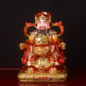 財神爺佛像121619英寸銅彩樹脂開口笑元寶紅衣元寶家用文財神擺件#Hi, 貼心優衣家居#