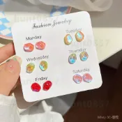 耳環✨幻彩套裝 小石頭耳釘 ins 小眾設計 學生 小清新耳釘 簡約百搭 超閃藍色耳飾 氣質 禮物 優雅 耳墜 韓版耳環