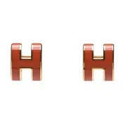【Hermes 愛馬仕】經典Pop H立體簍空橢圓LOGO耳環(小_橘/金H608002F-ORG-OR)